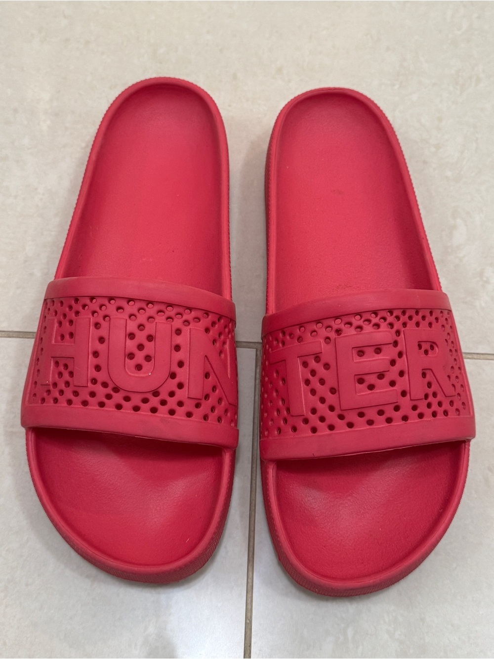 Hunter Pink Rubber Logo Slide Sandals